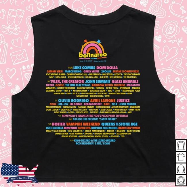 Official Bonnaroo Merch Store Bonnaroo Women's Disco Lineup Crop Tank Shirt Official Bonnaroo Women's Disco Lineup Crop Tank Tshirt