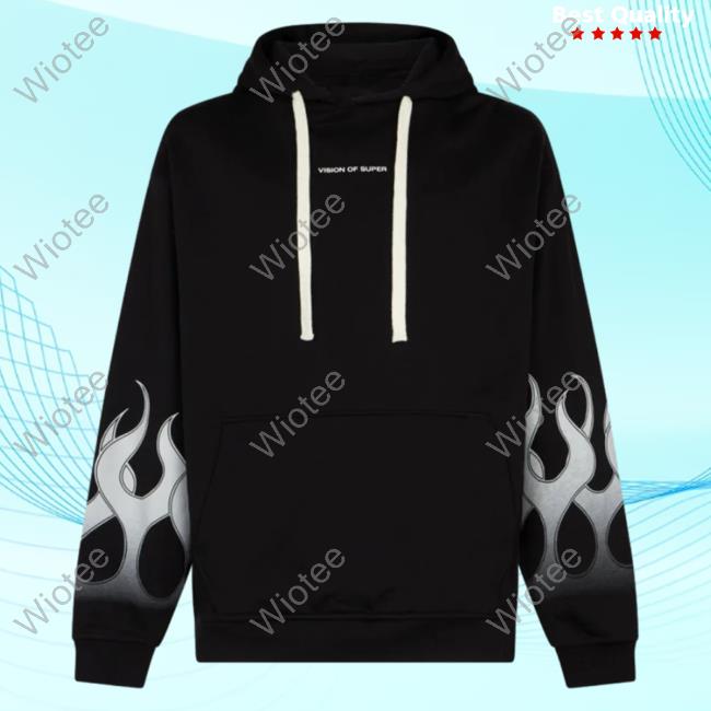 Official Vision Of Super Black Crew neck Sweatshirt With Grey Gradient Flames