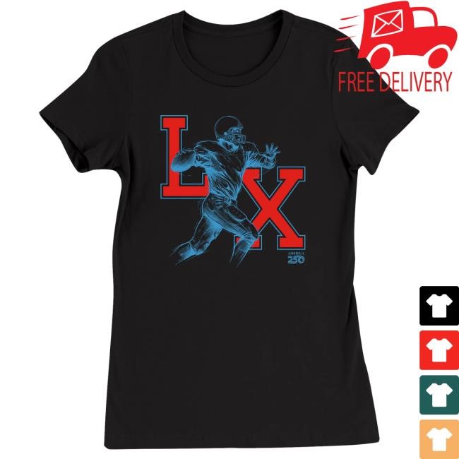 Classic America250 LX Game Day Outline Women's T-Shirt Heritage Print Fresh America250 LX Game Day Outline Women's T-Shirt Graphic Tee