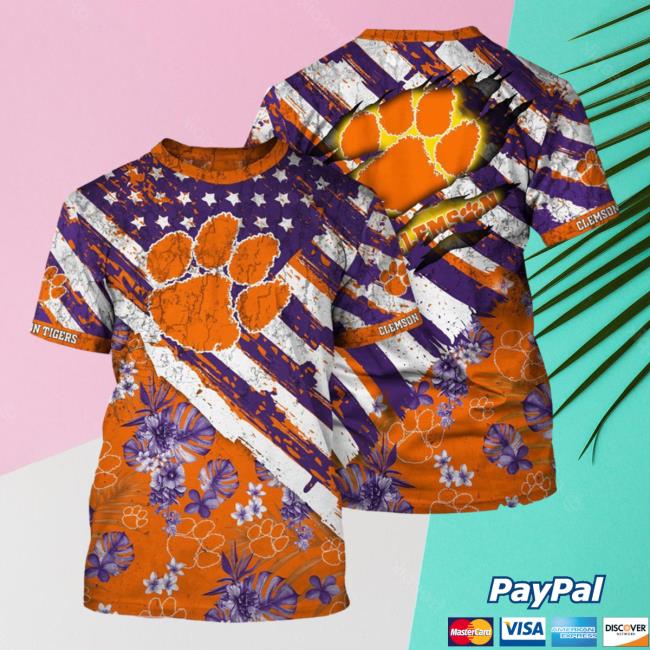 Official Clemson Tigers Tropical Flower Style And Flag All Over Printed 3D New Shirt