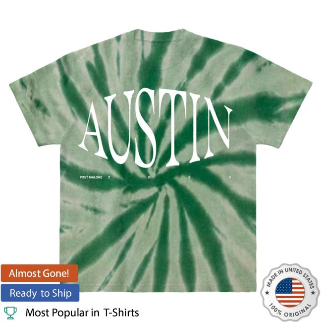 Official Post Malone Apparel Clothing Merch Store Tie-Dye Post Malone Austin Green Tie Dye Tee Shirt PostMalone Shop