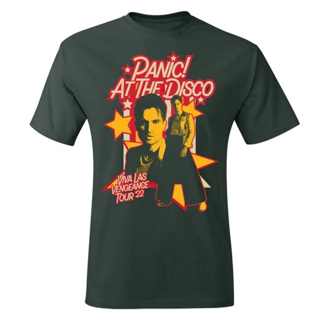 Official Panic! At The Disco Merch Store Stars Dark Green Tour Shirt Panic! At The Disco