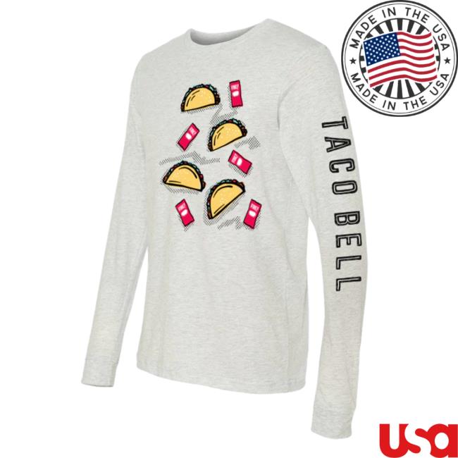 Official Taco Bell Apparel Clothing Store Shop Taco Bell Fire Sauce Packet and Tacos Long Sleeve T-Shirt Tacobell Merch Official Taco Bell Apparel Clothing Store Shop Taco Bell Fire Sauce Packet and Tacos Long Sleeve Hot Shirt Tacobell Merch