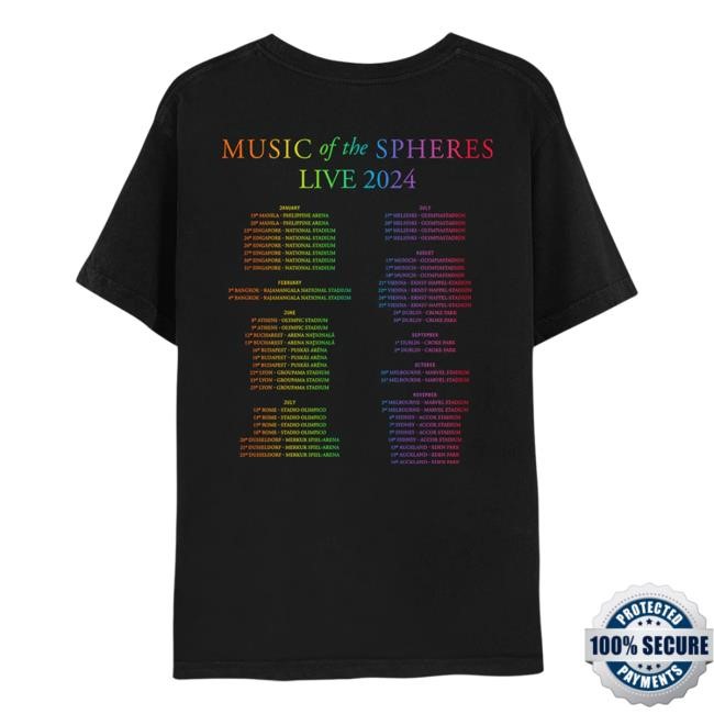 Music Of The Spheres Tour 2024 Tee Shirt - Black – Coldplay Music Of The Spheres Tour 2024 Tee - Black – Coldplay
