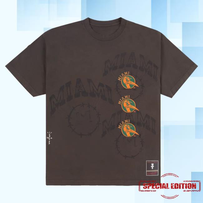 Official Travis Scott Utopia Merch Store CJ X M&N X UNIVERSITY OF MIAMI SEAL Tee Travis Scott Apparel Clothing TravisScott