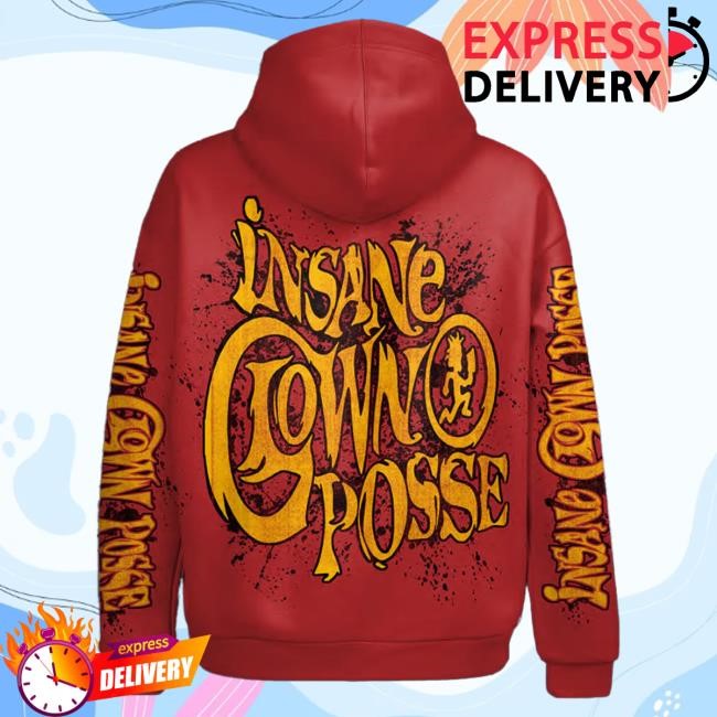 Official Icp Merch Store Insane Clown Posse Hatchetman Gold Pullover Hoodie In Red