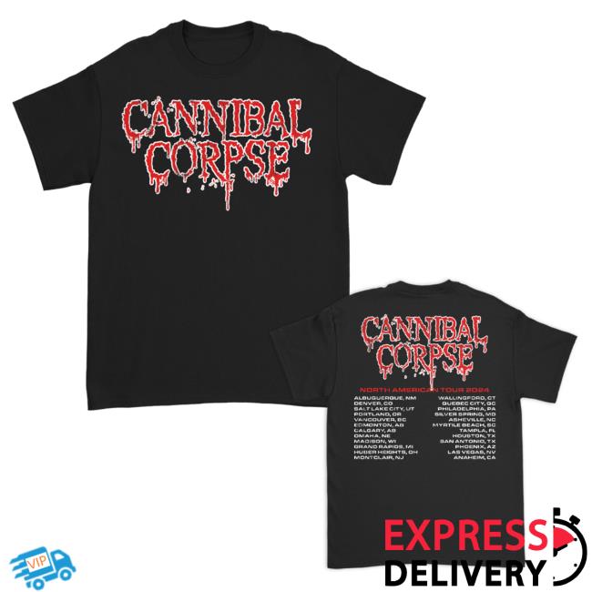 Official Cannibal Corpse Merch Logo Na 2024 Tour Popover Shirt (Black)
