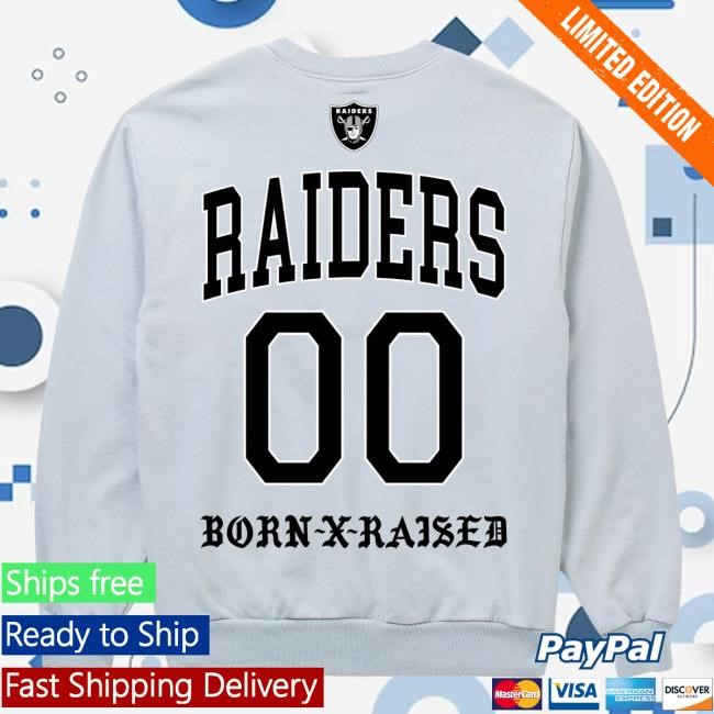 Official Born X Raised Merch Store Shop Born X Raised + Raiders Collegiate Pullover Hoodie: Black BornxRaised