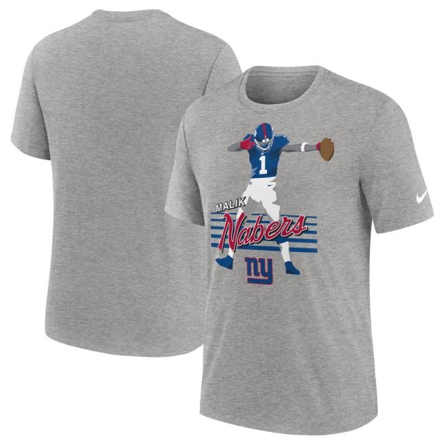 Official Men's Nike Malik Nabers Heather Gray New York Giants Player Graphic Top Shirt