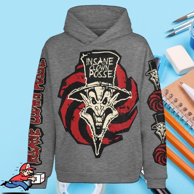 Official Icp Merch Store Insane Clown Posse Ringmaster Spiral Popover Hoodie In Grey
