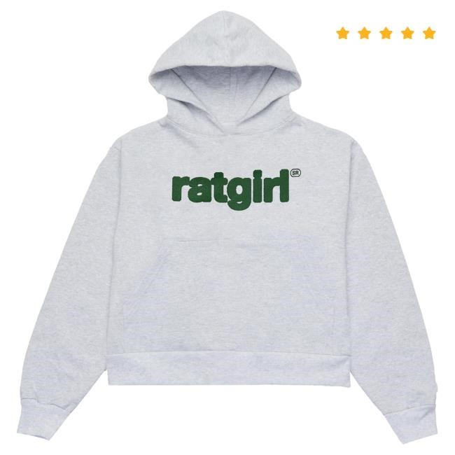 Official Stray Rats Ratgirl Logo Crop Popover Hoodie Grey