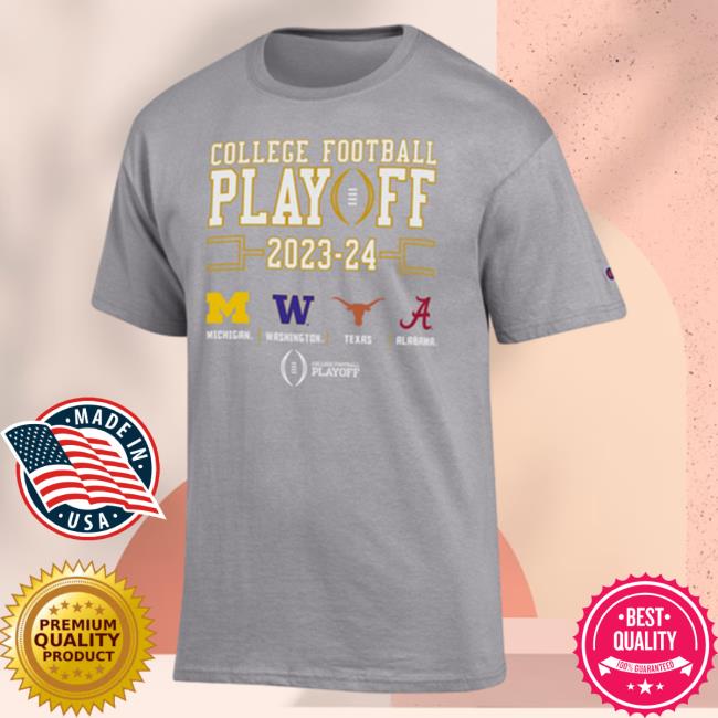 Official Mden Merch Store The M Den Michigan Rose Bowl Champion University Of Michigan Football 2024 College Football Playoff Gray Four Team Bracket Top Shirt Mden Apparel