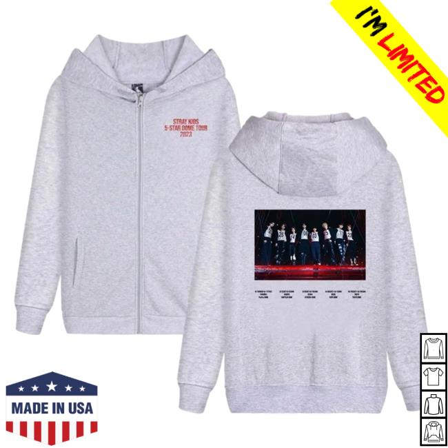 Official Stray Kids Merch Store Stray Kids 2023 5-Star Dome Tour Schedule Hoody Grey StrayKids Shop