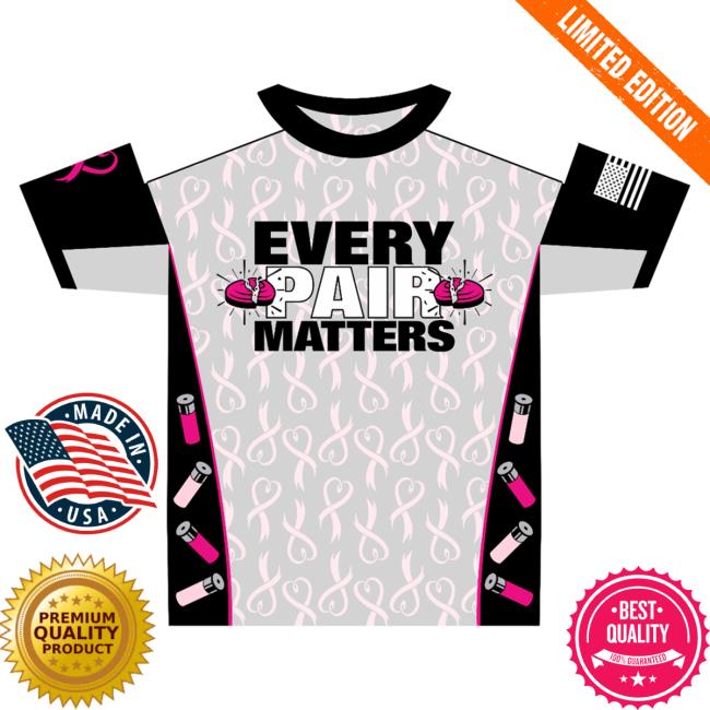 Clay Shootingg Every Pair Matters Sublimated T Shirt – Breast Cancer Awareness T Shirt Grey Crew Neck