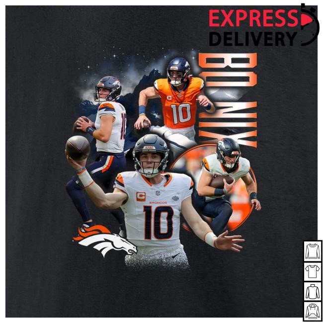 Official Denver Broncos Clothing Men's Bo Nix Black Denver Broncos Notorious Graphic Tees DenverBroncos Official Denver Broncos Clothing Men's Bo Nix Black Denver Broncos Notorious Graphic Hot Shirt DenverBroncos