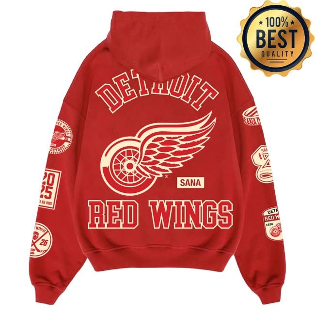 Official Sana Detroit Store Red Wings X Sana Patch Popover Hoodie Duo SanaDetroit