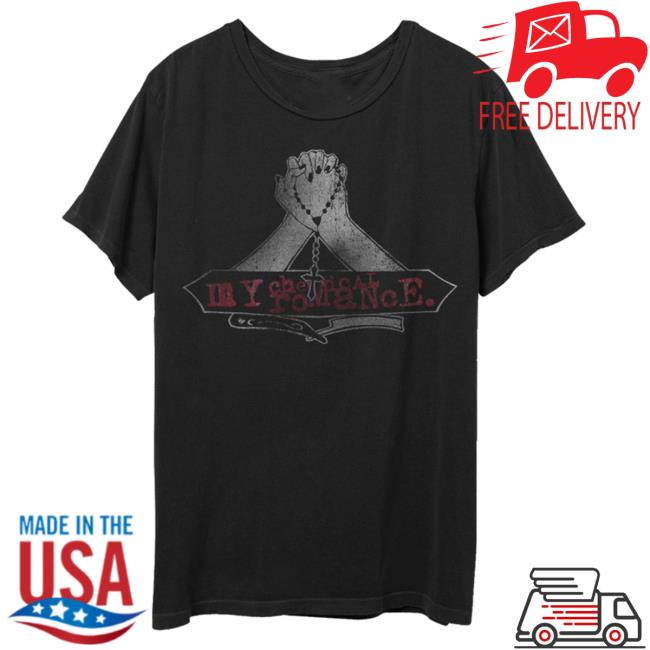Official Mcr Merch Store Shop Warner Records My Chemical Romance Praying Hands Distressed Tshirt WarnerRecords