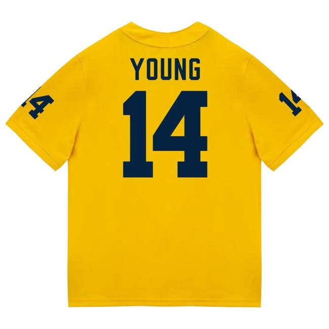 The M Den Michigan Wolverines #14 Jordan Young Student Athlete Maize Football Jersey Shirts