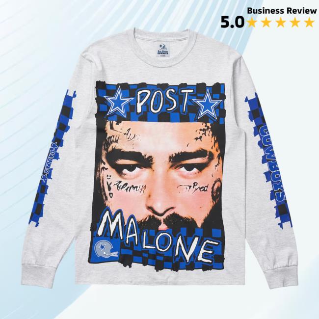Post Malone Cowboys Merch Post Malone + Dallas Cowboys Posty Long Sleeve Tees