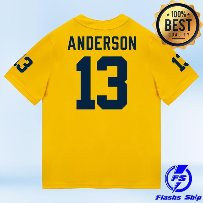 The M Den Michigan Wolverines #13 Caleb Anderson Student Athlete Maize Football Jersey T Shirt