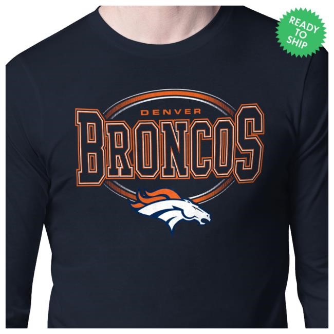 Official Denver Broncos Apparel Men's Starter Navy Denver Broncos Team Track Graphic Long Sleeve New Shirt