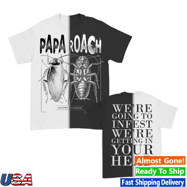 Official Papa Roach Anatomy Of A Roach Tee (Black/White Split Tie Dye) Tshirt Paparoach