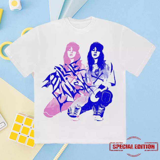 Official Billie Eilish Tours Merch Store Billie Eilish Pink & Blue Double Boyfriend Fit Girls Shirt BillieEilish Apparel Clothing Shop Billieeilishtrs