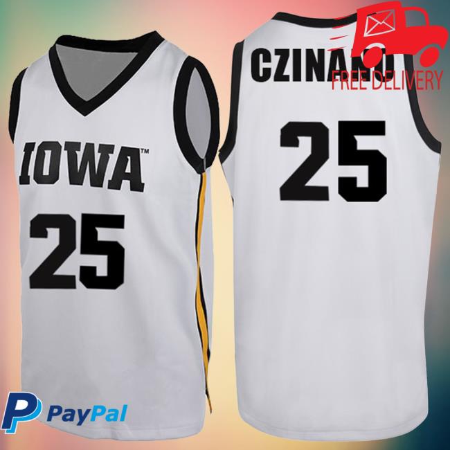 Official Iowa Hawkeyes Merch Store Iowa Hawkeyes Czinano #25 White Jersey Popover Shirt Iowa Hawkeyes Apparel Clothing Shop