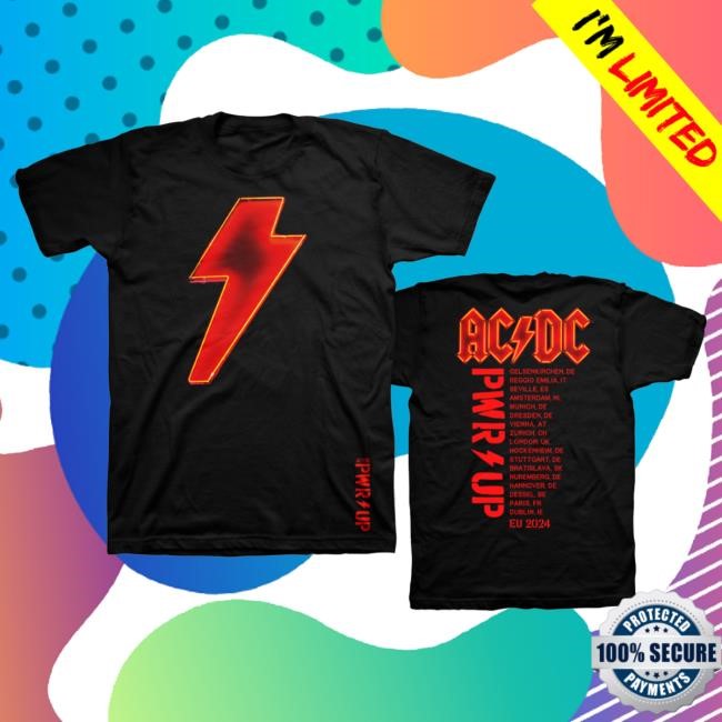 Official Ac Dc Merch Store ACDC PWR UP Tour EU 2024 Black Popover Shirt Ac Dc Shop Acdc Clothing