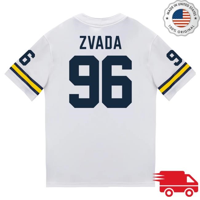 The M Den Michigan Wolverines #96 Dominic Zvada Student Athlete White Football Jersey Shirt