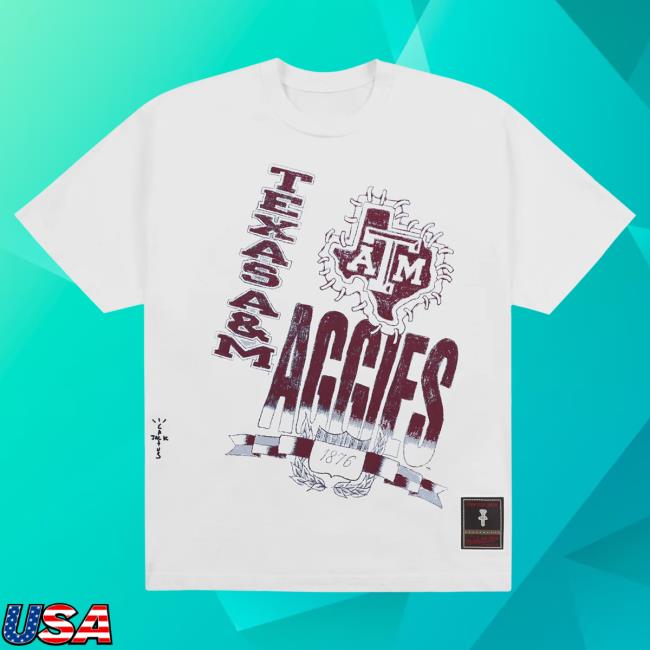 Official Travis Scott Utopia Merch Store CJ X M&N X TEXAS A&M UNIVERSITY HANDDRAWN Top Shirt Travis Scott Apparel Clothing TravisScott