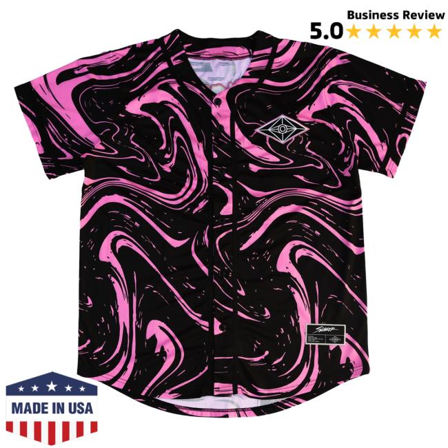 Official Slander Merch Store Spaceman Jersey Baseball Shirt Pink/Black Marble