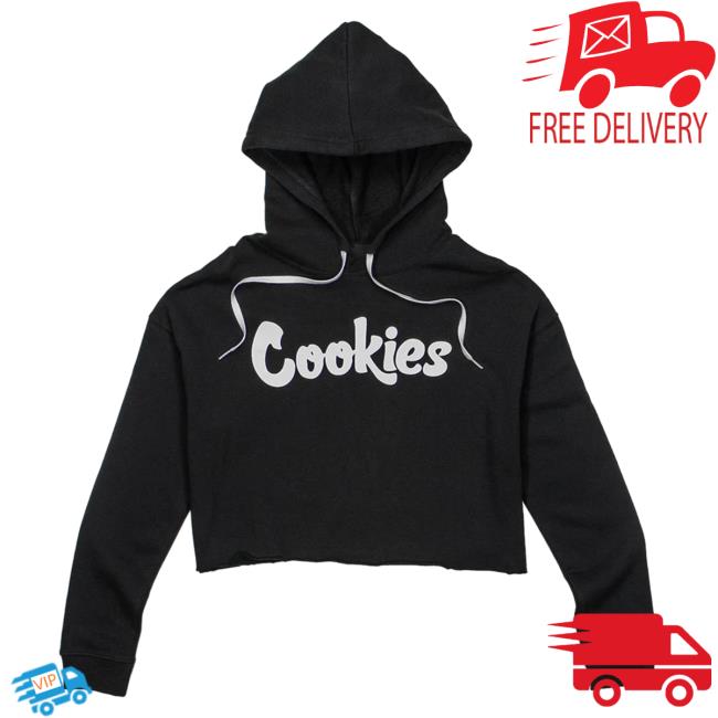 Official Cookies Clothing Merch Womens Crop Top Popover Hoodie Black/White