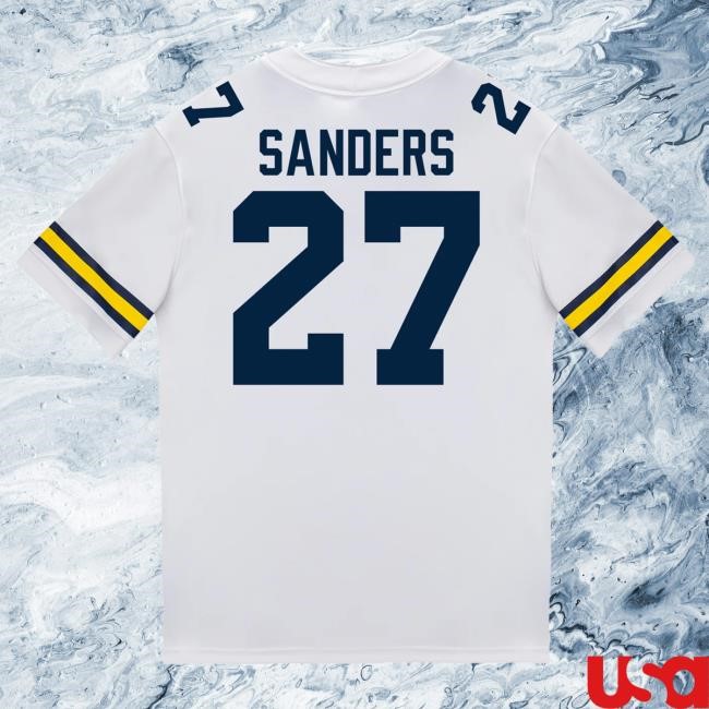 Michigan Wolverines #27 Jayden Sanders Student Athlete White Football Jersey T Shirt The M Den Shop Official