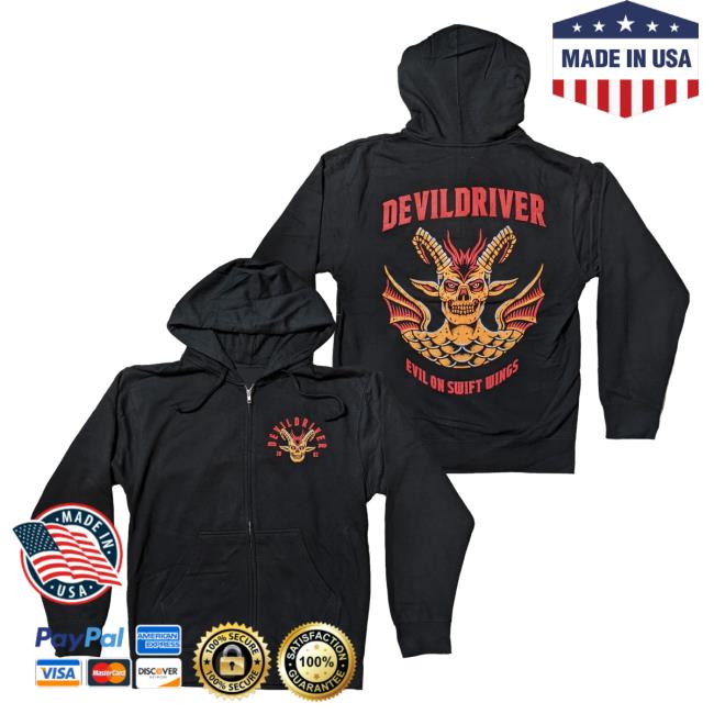 Official Night Shift Store Shop Devildriver - Evil On Swift Wings Zip Up Hooded Sweatshirt Nightshift Merch