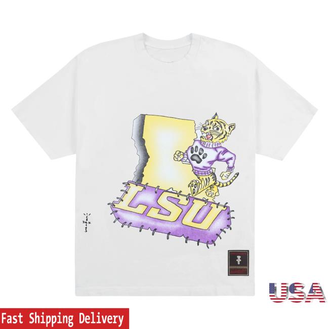 Official Travis Scott Utopia Merch Store CJ X M&N X LSU HANDDRAWN Tee Travis Scott Apparel Clothing TravisScott