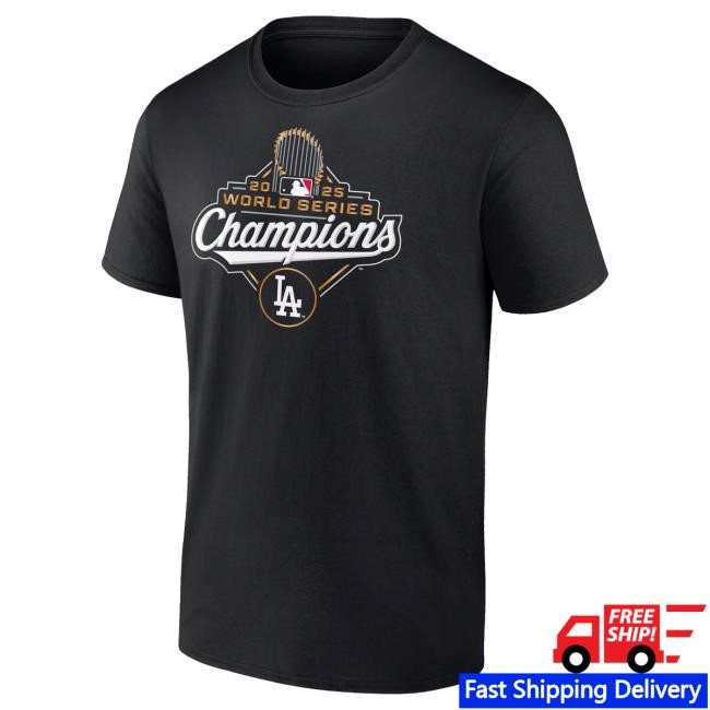Men's Los Angeles Dodgers Clayton Kershaw Fanatics Black 2025 World Series Champions Name & Number Top Shirt Official MLB Shop