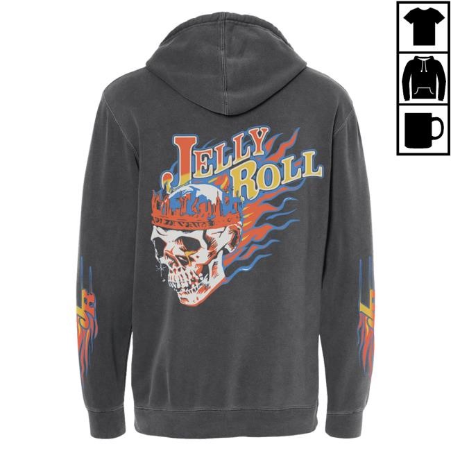 Official Jelly Roll Merch Store Flame Skull Pigment Black Pullover Hoodie Official Jelly Roll Merch Store Flame Skull Pigment Black Pullover Hoodie