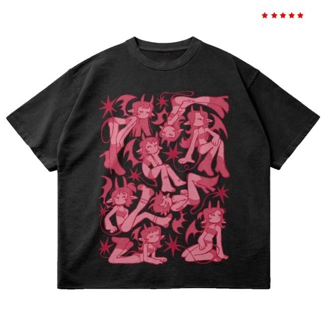 Official Shlorp "DEMON GALS" Faded Raw Hem T Shirt Official Shlorp "DEMON GALS" Faded Raw Hem Tshirt