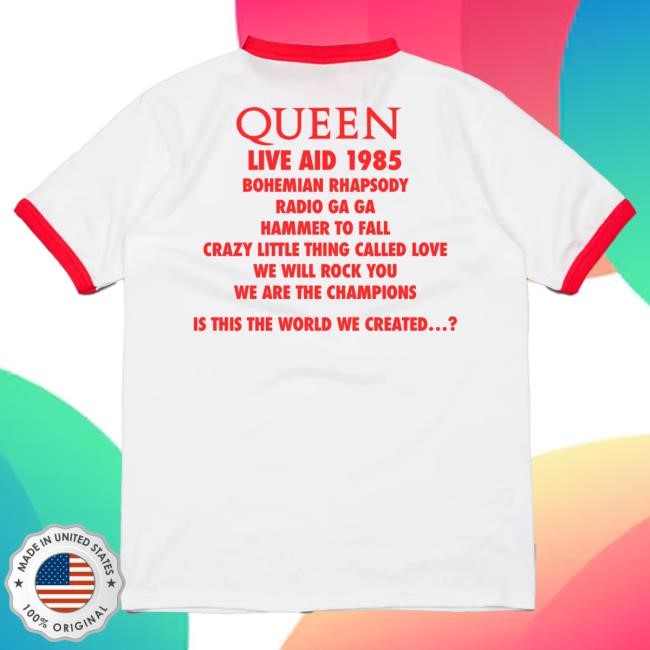 Queen at Live Aid Red and White Ringer New Shirt Queen Merch Store Shop Official