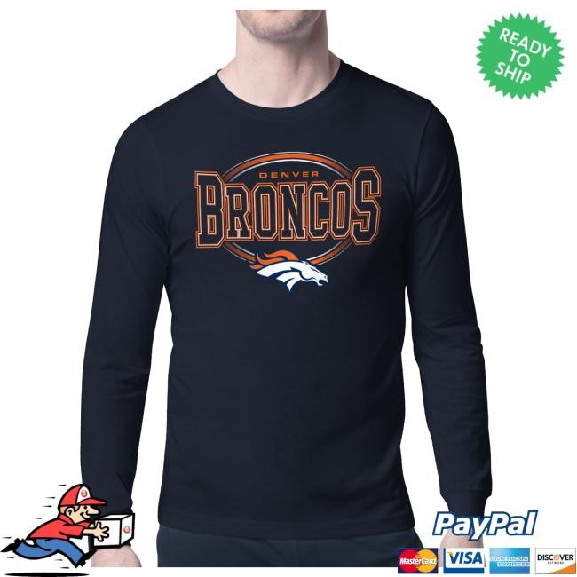 Official Denver Broncos Clothing Men's Starter Navy Denver Broncos Team Track Graphic Long Sleeve T-Shirts DenverBroncos Men's Starter Navy Denver Broncos Team Track Graphic Long Sleeve Hot Shirt DenverBroncos