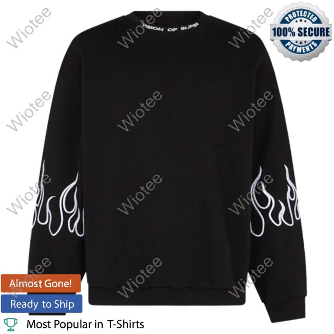 Official Vision Of Super Black Sweatshirts With White Flames