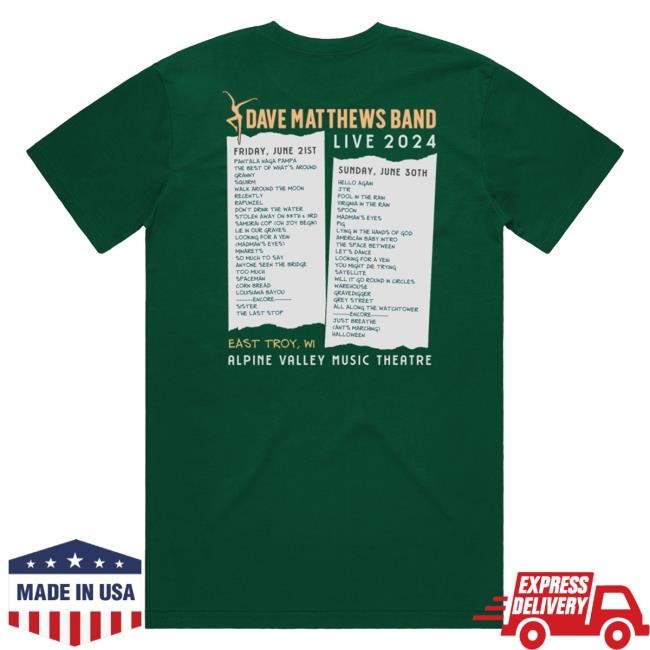 Official Dave Matthews Merch Store Shop Dave Matthews Band East Troy, WI 2024 Setlist Shirt 2024 Official Dave Matthews Merch Store Shop Dave Matthews Band East Troy, WI 2024 Setlist Shirt
