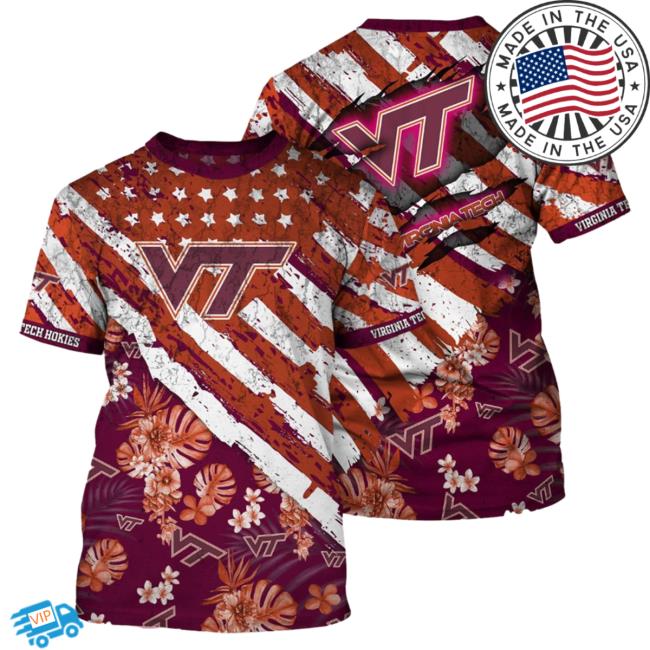 Banantees Virginia Tech Hokies Tropical Flower Style And Flag All Over Printed 3D Hot Shirt