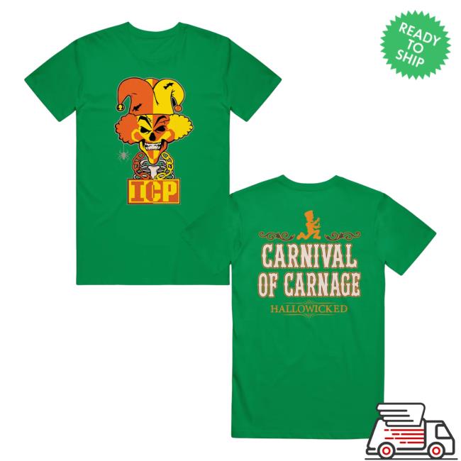 Official Icp Merch Clothing Store Insane Clown Posse Carnival Of Carnage Hallowicked Green T Shirt