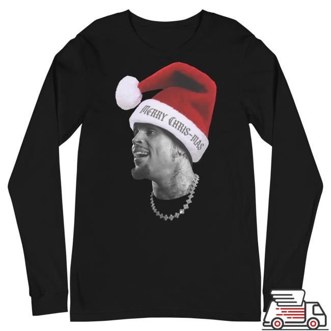Official Chris Brown Merch Store Merry Chris-Mas Big Head Long Sleeve Tee