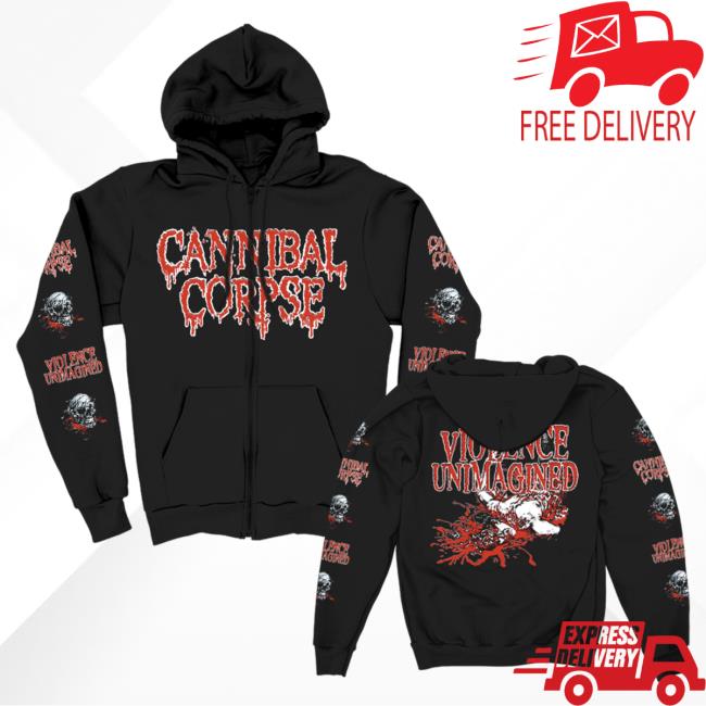 Official Kings Road Merch Store Cannibal Corpse Violence Unimagined Sketch Zip Up Pull Over Hoodie (Black) Kings Road Shop CannibalCorpse