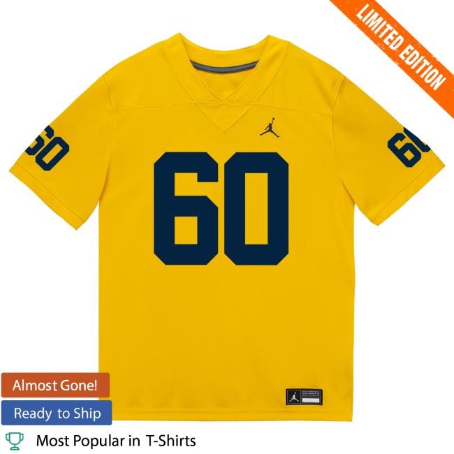 Michigan Wolverines #60 Brooks Bahr Student Athlete Maize Football Jersey Hot Shirt The M Den Shop