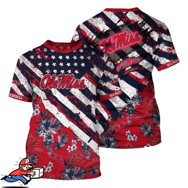 Official Banantees Ole Miss Rebels Tropical Flower Style And Flag All Over Printed 3D Hoody