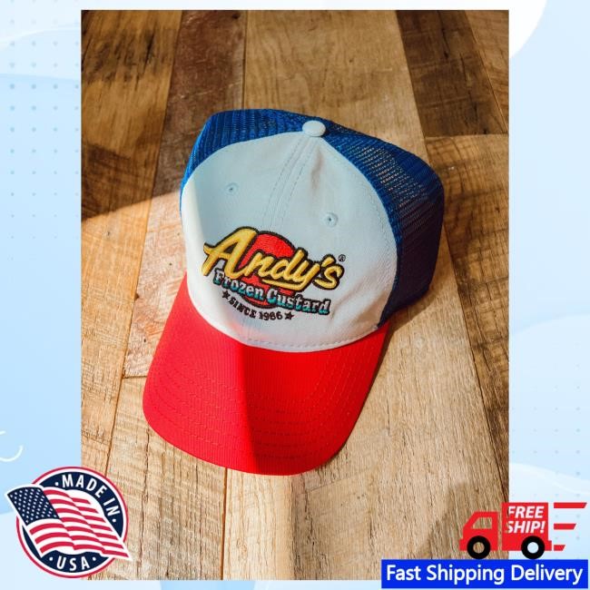 Official Andy's Frozen Custard NEW! Trucker Cap - Embroidered Red-White-Royal